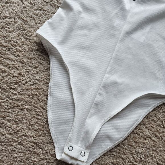 ZARA Trafaluc White Bodysuit with Black Lace Trim NWT Size Small - Picture 7 of 8